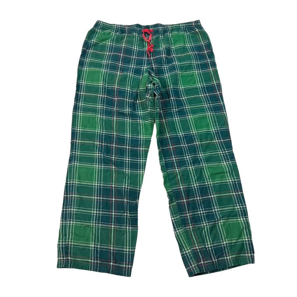 Life Is Good Women Green Check Pajama Pants Sz L 100% Cotton Drawstrings